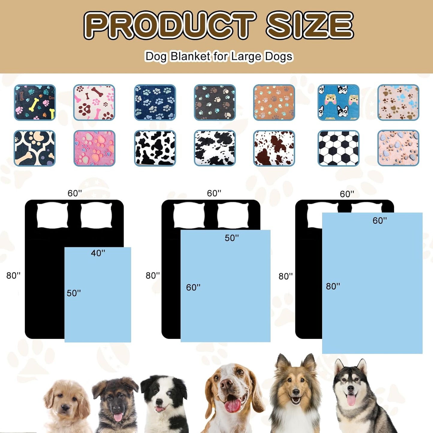 Dog Blanket for Large Dogs, Cat Flannel Washable Soft Pet Mat Throw Cover for Kennel Crate Bed, Cute Paw Pattern, Grey, 80x60 Inch