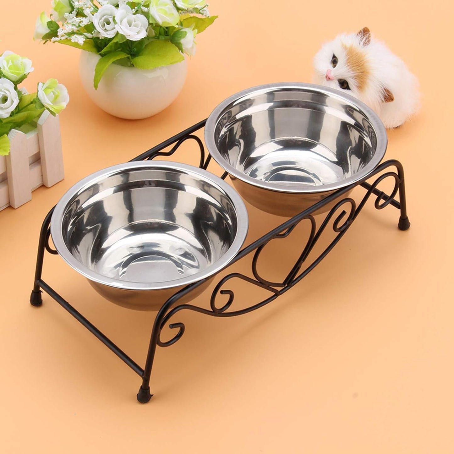 Stainless Steel Double, Food Water Bowls Feeder Dishes Small Dog Bowls Dog Cat Shelf Stand