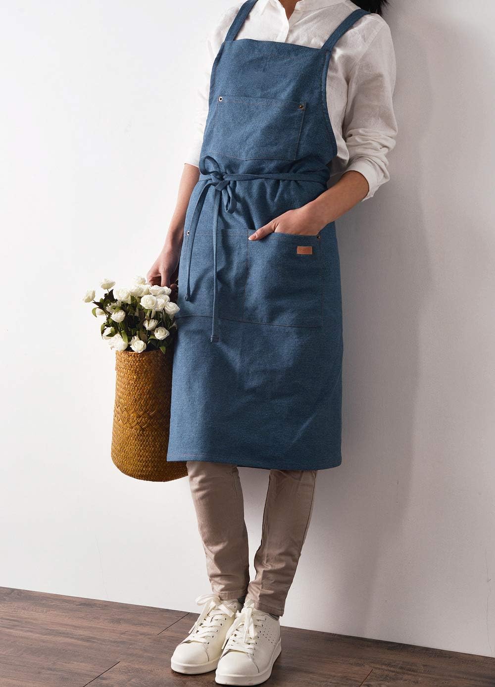 Denim Matching Apron for Kids and Adults, Children Age 3-7 8-12, Cooking Gardening Painting BBQ