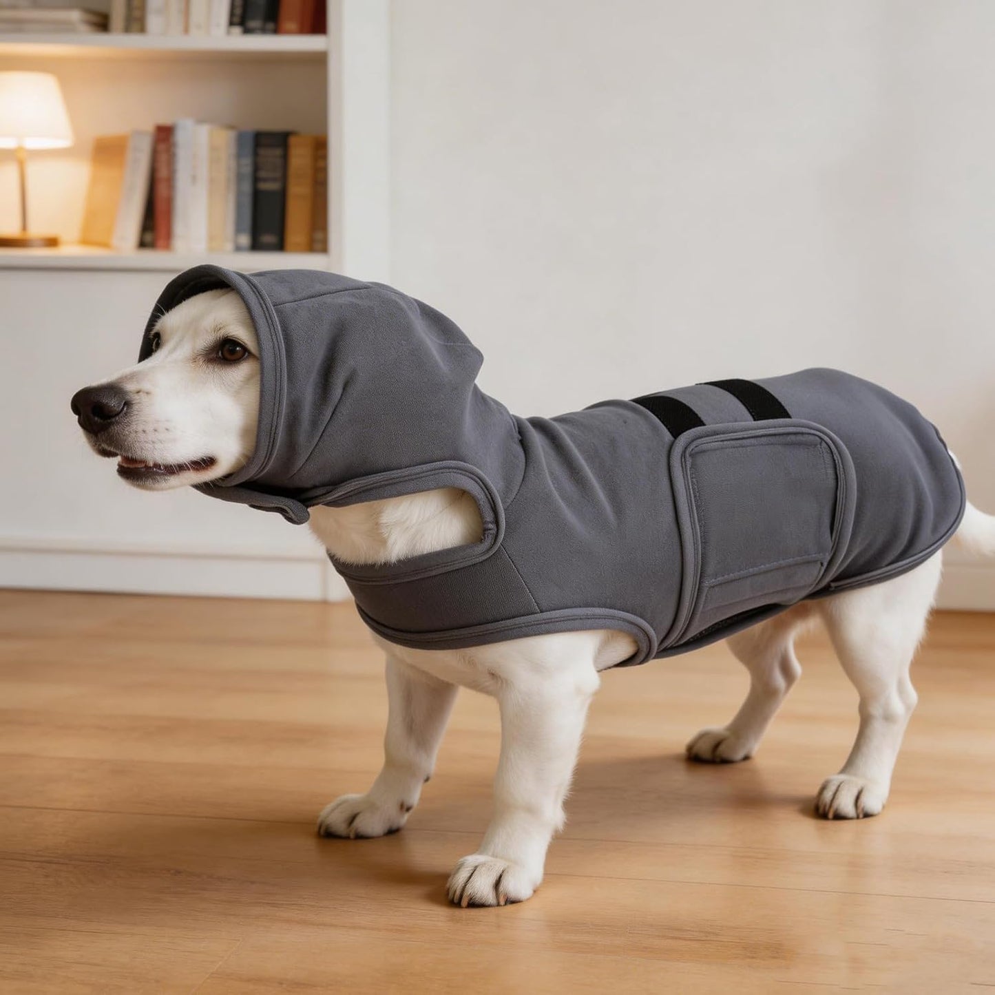 Dog Anxiety Vest Thunder Jacket for Dogs Cats Small Medium Breeds Weighted Vest with Hood pet Outfit Clothes Keep wrap Calming Vest Gray L