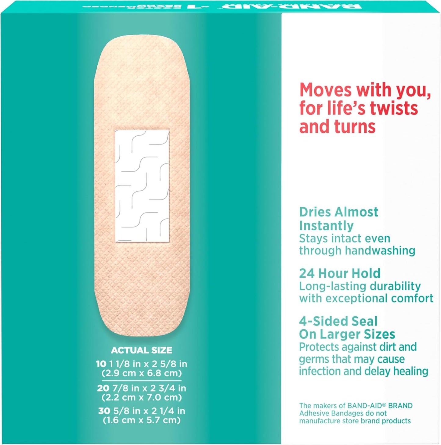 BAND-AID Brand Skin-Flex Adhesive Bandages for First Aid & Wound Care of Minor Cuts, Scrapes & Burns, Flexible Sterile Bandages Great for Fingers, Hands & Knees, Assorted Sizes, 60 ct