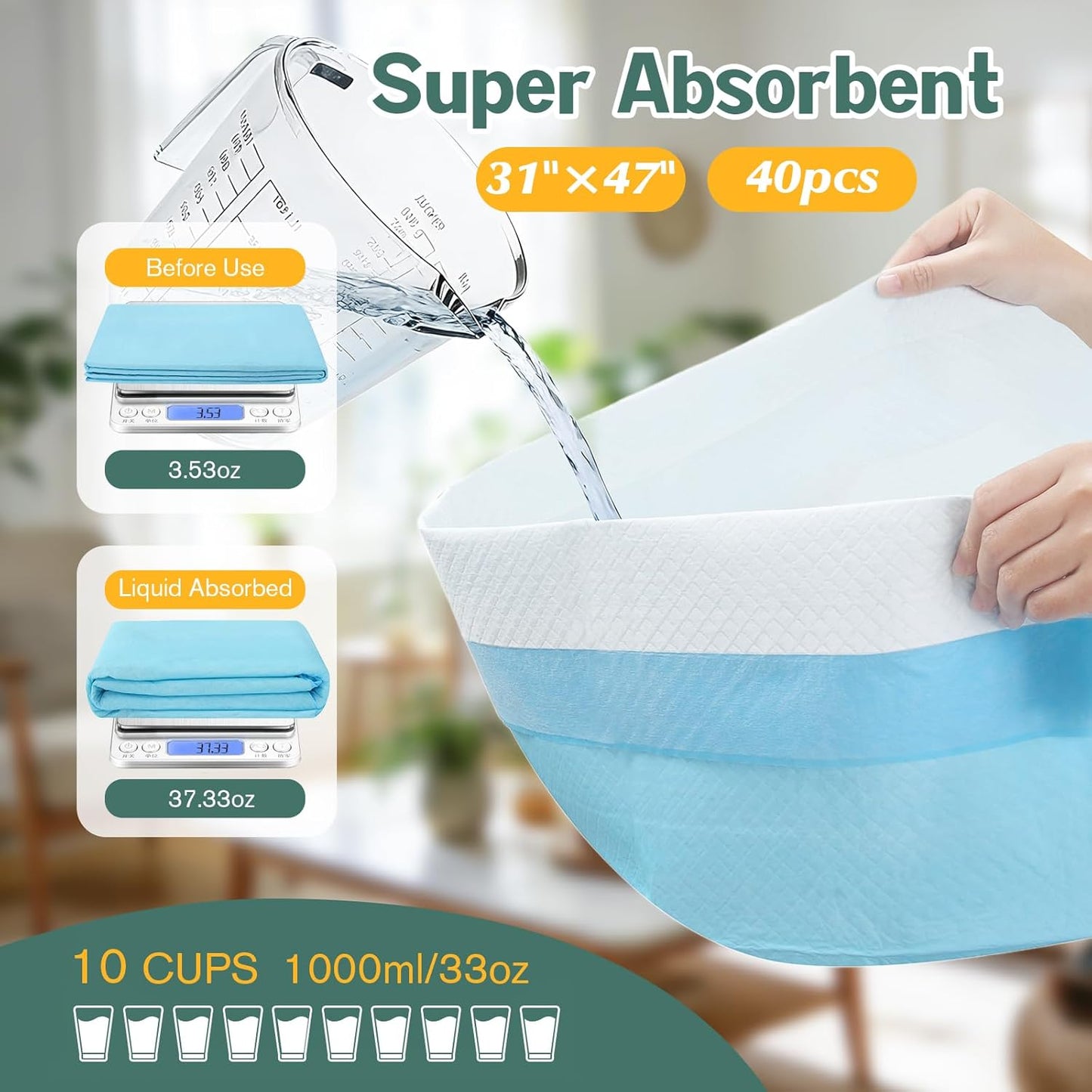 Large Puppy Pee Pads for Dogs 31" x 47" 40 Count, 6-Layer Leak-Proof XXXL Dog Pee Pads Extra Large, Super Absorbent Quick-Dry Thick Disposable Potty Training Pads
