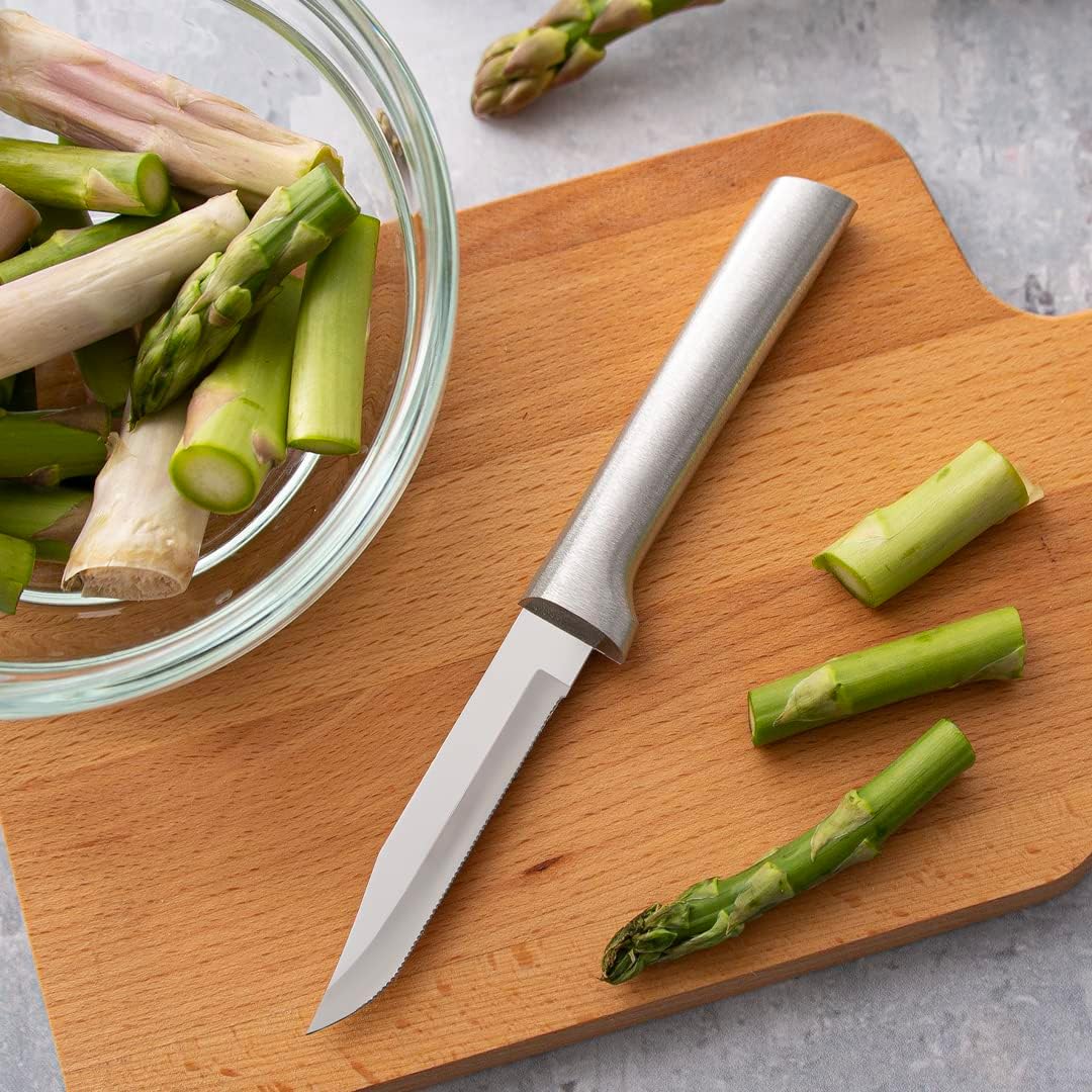 Rada Cutlery Serrated Regular Paring Knife (R142), 3.25" Stainless Steel Fine-Serrated Blade, Silver Handle, Pack of 2