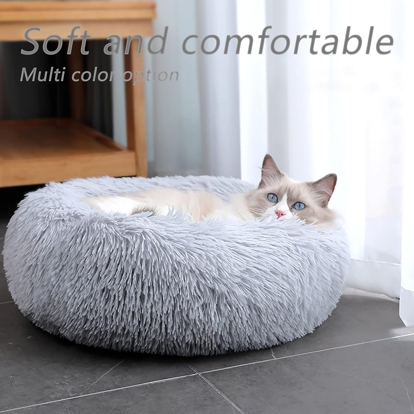 Dog Beds Calming Dog Bed Fluffy Donut Cuddler Cat Bed Round Donut Pet Bed for Cats and Small Dogs Cozy Soft Indoor Cat Pet Cushion Bed,11,S