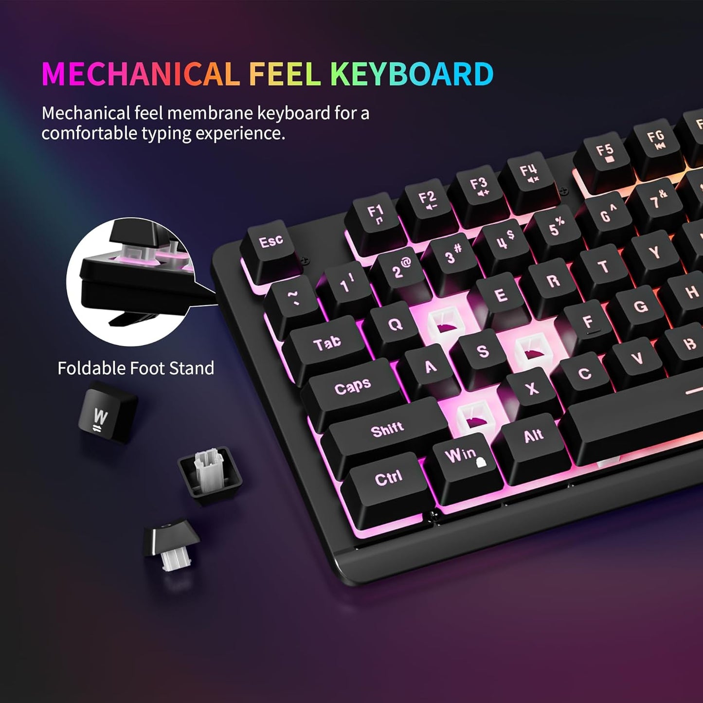 Newmen GM104 Wired Gaming Keyboard and Mouse Combo,USB RGB Backlit Mechanical Feel 26-Key Anti-Ghosting Computer Gaming Keyboards,Colorful Breathing Backlit Gaming Mouse,for PC Gamer Office,Black
