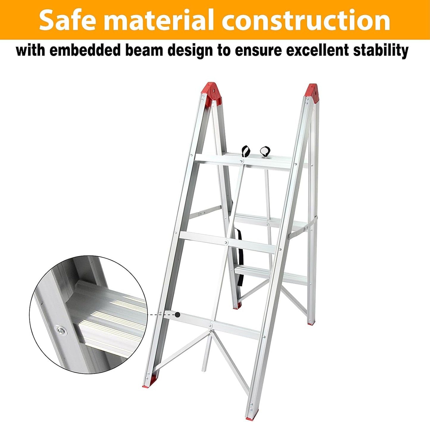 LEADALLWAY Step Ladder 3 Step Folding Compact Ladder Portable Aluminum A Frame Foldable Twin Front Step Stool, EN131 Certified, 330lb Capacity