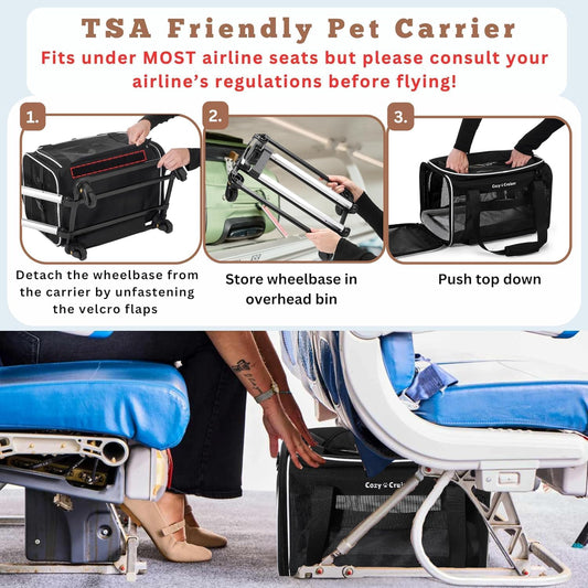 Airline Approved Top-Expanding Pet Carrier on Wheels- Rolling Carrier- Designed for Dogs & Cats- Extra Spacious Soft Lined Carrier! 18x11x11 (Original Mesh Sides)