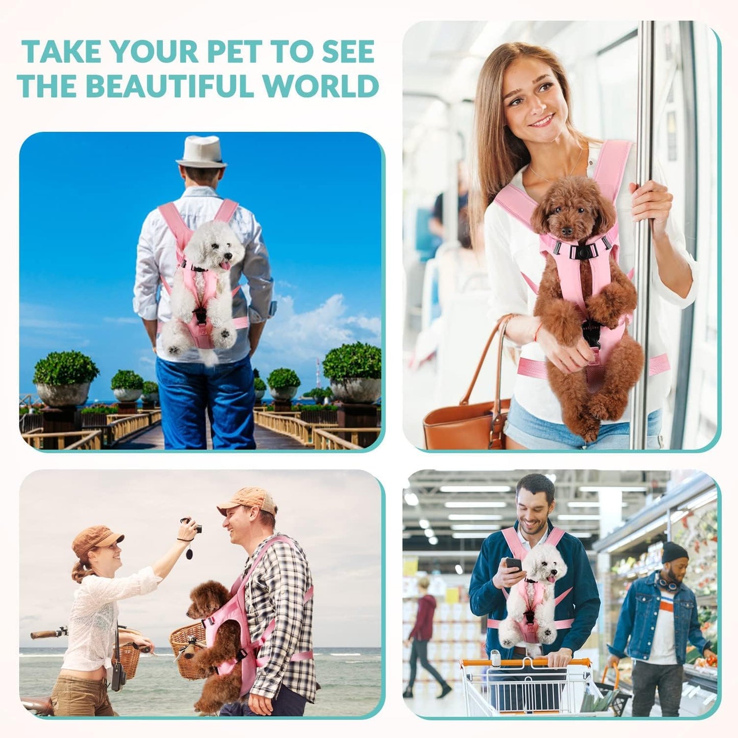 Dog Carrier Backpacks, Adjustable Dog Backpack Carrier, Legs Out Easy-fit Dog Chest Carrier for Medium Small Dogs, Hands Free Dog Front Carrier for Hiking, Cycling（Pink M）
