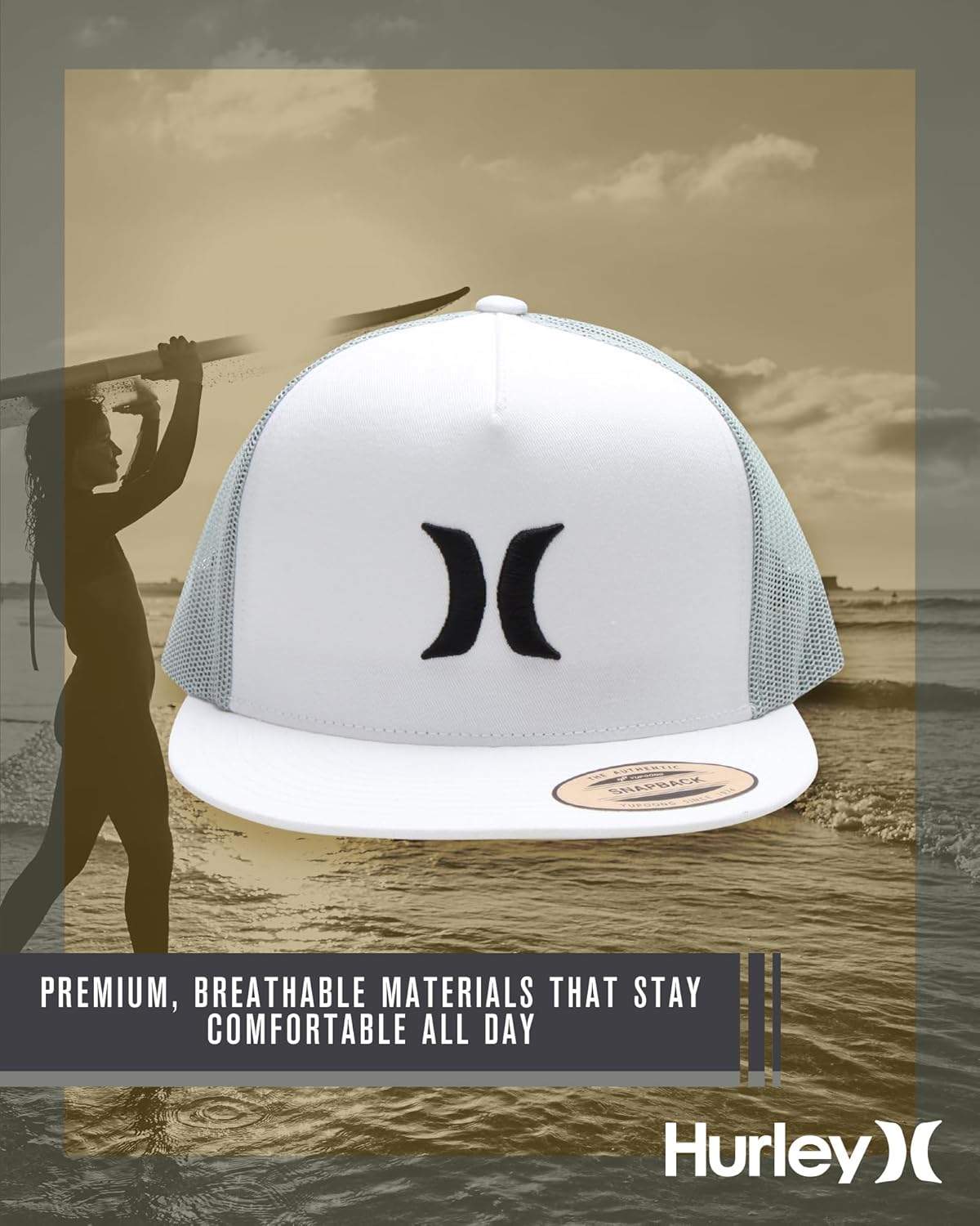Hurley Men's Caps - Flat Brim Mesh Panel Baseball Cap Trucker Hat - Snap Back Hats for Men