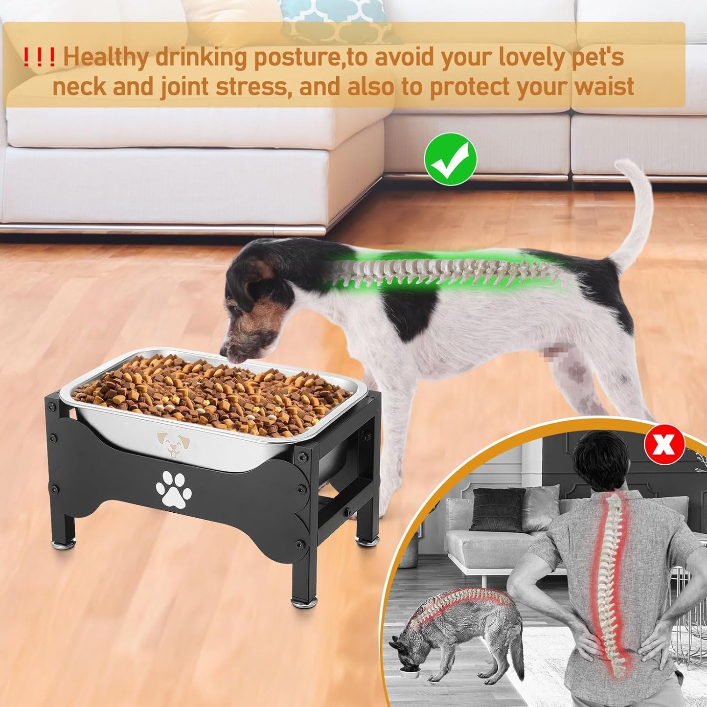 Honeydak 2 Sets Metal Elevated Dog Bowl with Stand Raised Stainless Steel Water Bowl Anti-Slip High Capacity Water Food Stand for Small Medium Large Breed Dog Indoor Outdoor(1.25 Gallons)