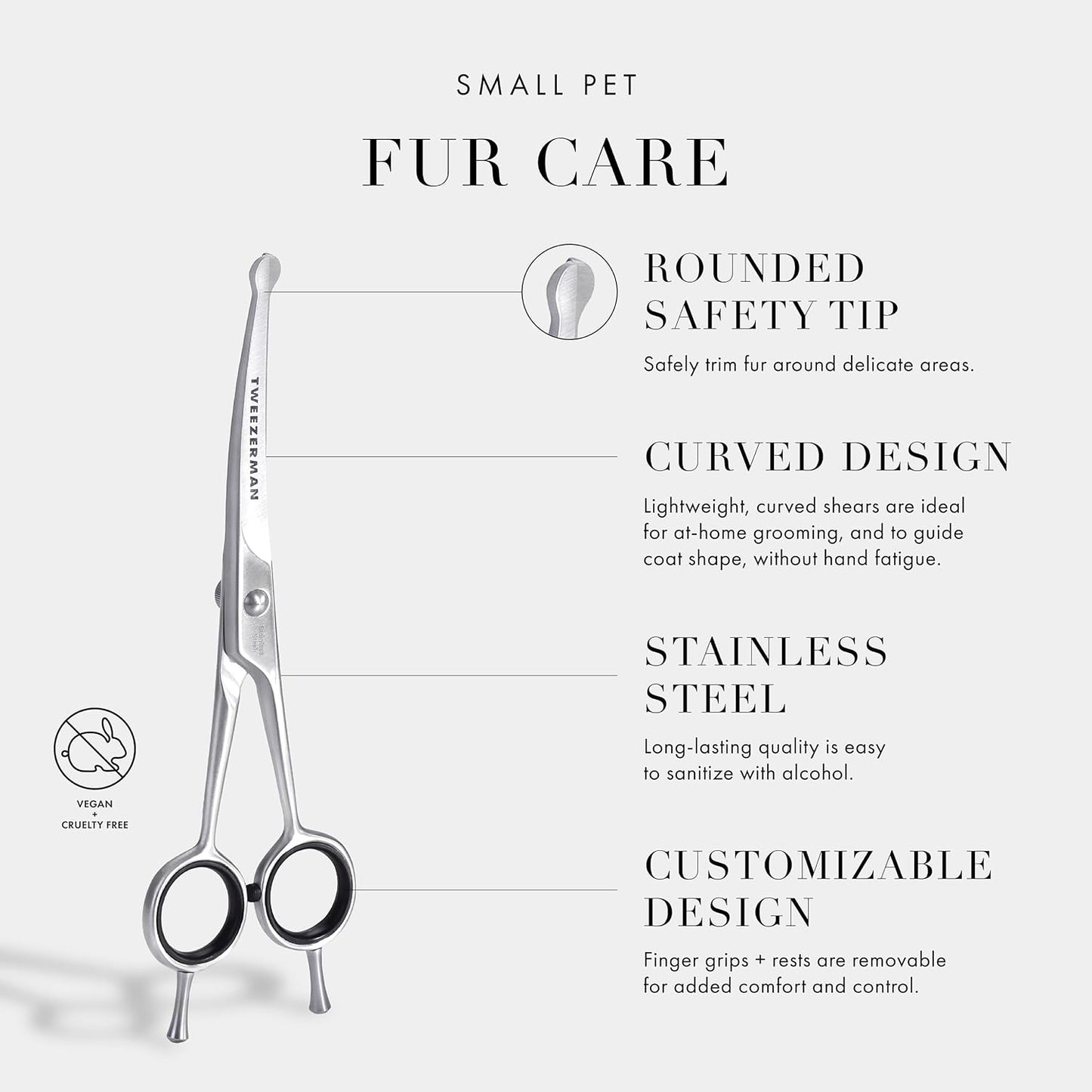 Tweezerman 7" Pet Grooming Scissors with Safety Round Tips, Professional Curved Grooming Shears for Dogs and Cats