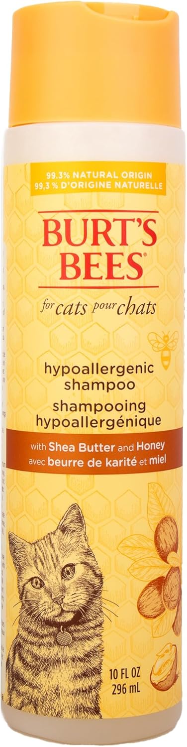 Burt’s Bees for Pets Hypoallergenic Cat Shampoo with Shea Butter and Honey, Gentle Kitten Shampoo for Indoor Cats with Dry or Sensitive Skin, Cat Bathing Supplies, 10 Fl Oz