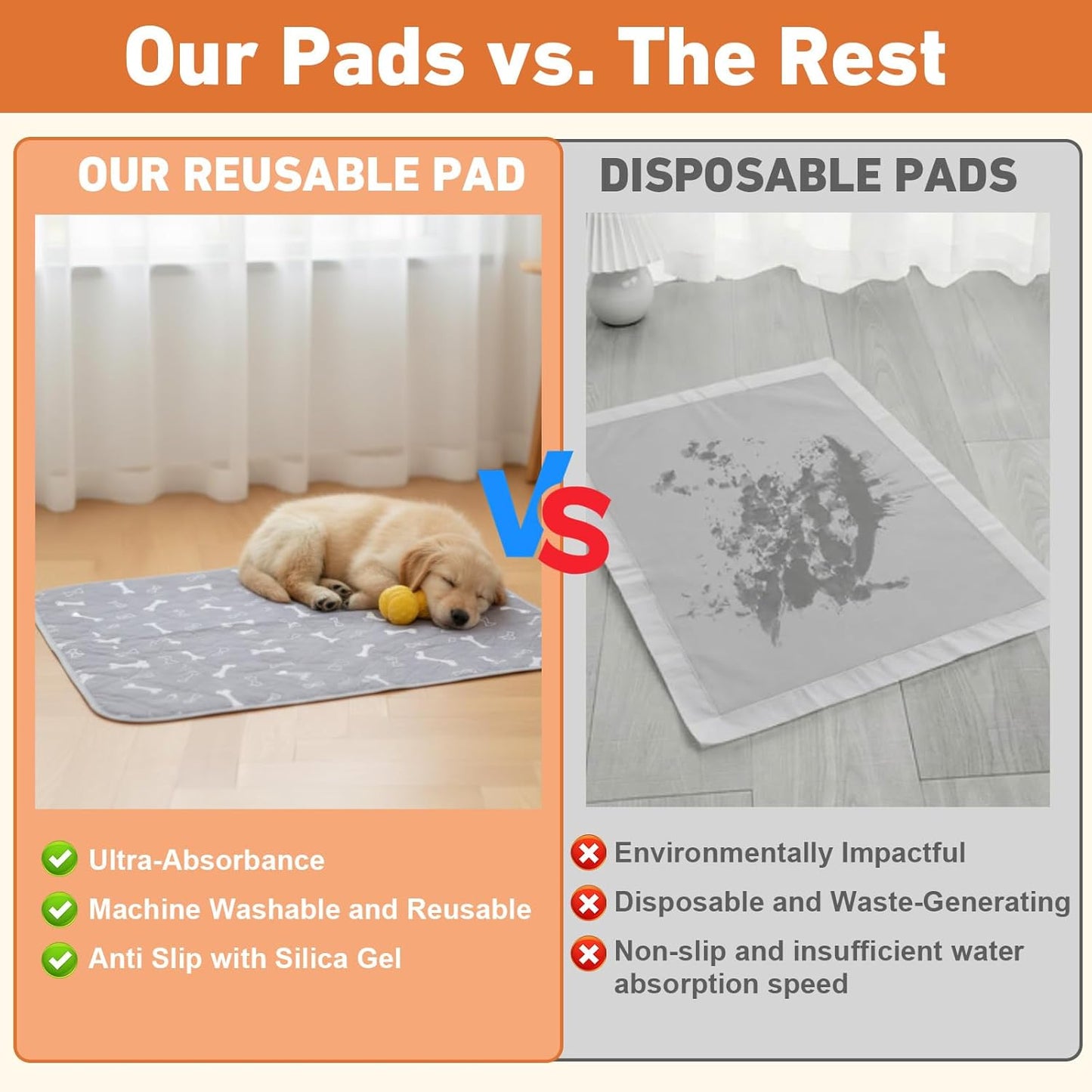 Puppy Pads with Pheromones,Washable Pee Pads for Dogs,Reusable Pee Pads for Dogs,Waterproof and Leak-Proof,Non-Slip Base Training Pads Suitable for Home,Travel and Dog Crates(Gray,M)