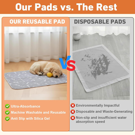 Puppy Pads with Pheromones,Washable Pee Pads for Dogs,Reusable Pee Pads for Dogs,Waterproof and Leak-Proof,Non-Slip Base Training Pads Suitable for Home,Travel and Dog Crates(Gray,M)