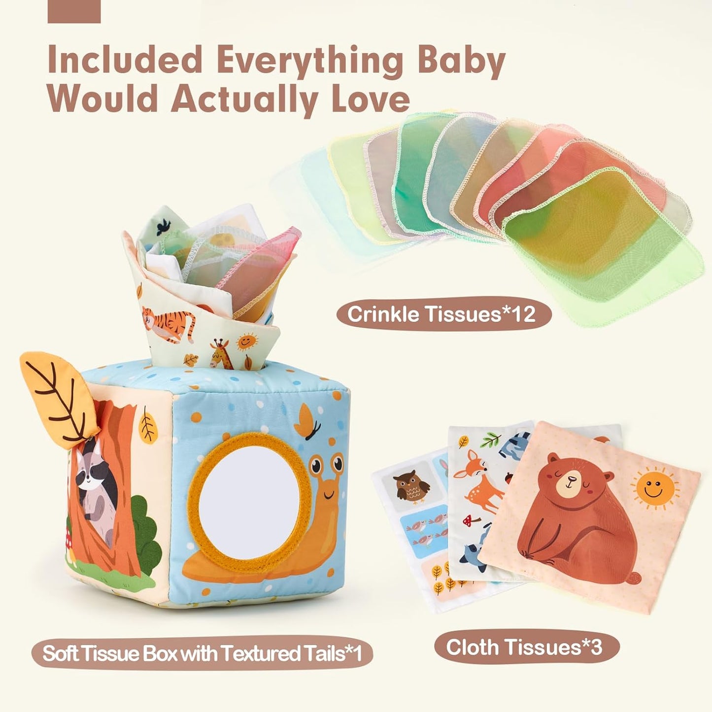 hahaland Baby Tissue Box Toy - Baby Toys 6-12 Months Montessori Toys for 6 Month Old Must Haves - Babies Boy Girl Gifts Baby Easter Basket Stuffers 6 9 12 18 Months Old Sensory Pulling Play Scarf Toy