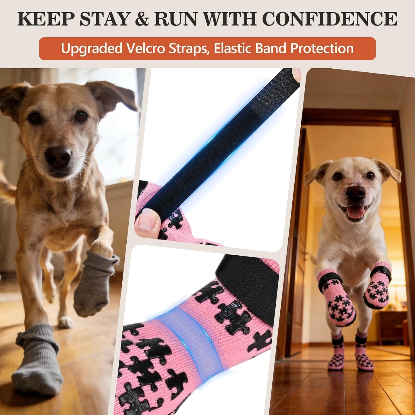 Dog Grip Socks - Double Side Dog Socks with Grippers to Prevent Licking Paws, No Twist Dog Non Slip Paw Socks for Small Medium Large Senior Dogs, Pink, M
