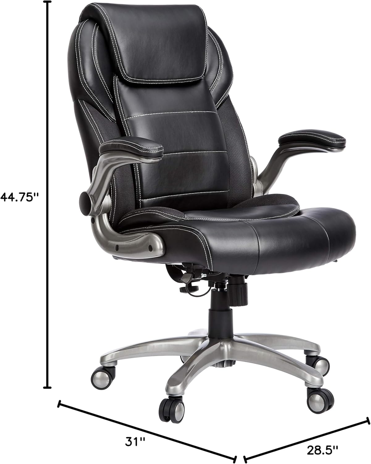 Amazon Basics Ergonomic High-Back Office Chair with Flip-Up Arms, Adjustable Lumbar Support, Height Adjustable, 29.5"D x 27.5"W x 44.75"H, Black
