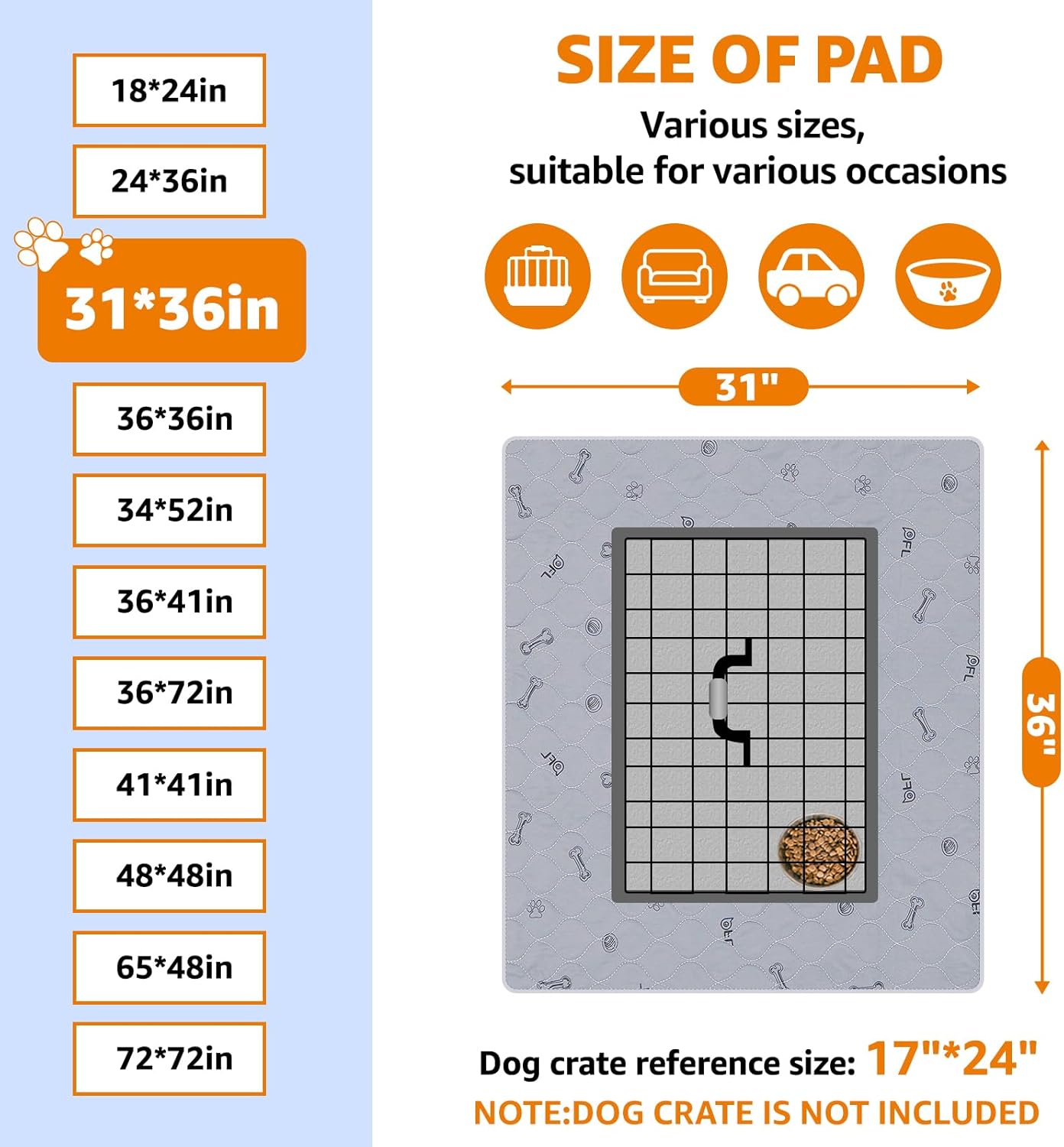 Washable Pee Pads for Dogs, 2Pack Puppy Pads Washable with Bone Print,Absorbent Reusable Whelping Pads Non-Slip Dog Mats for Floor Protector, Couch Cover, Crate, Potty Training 31x36