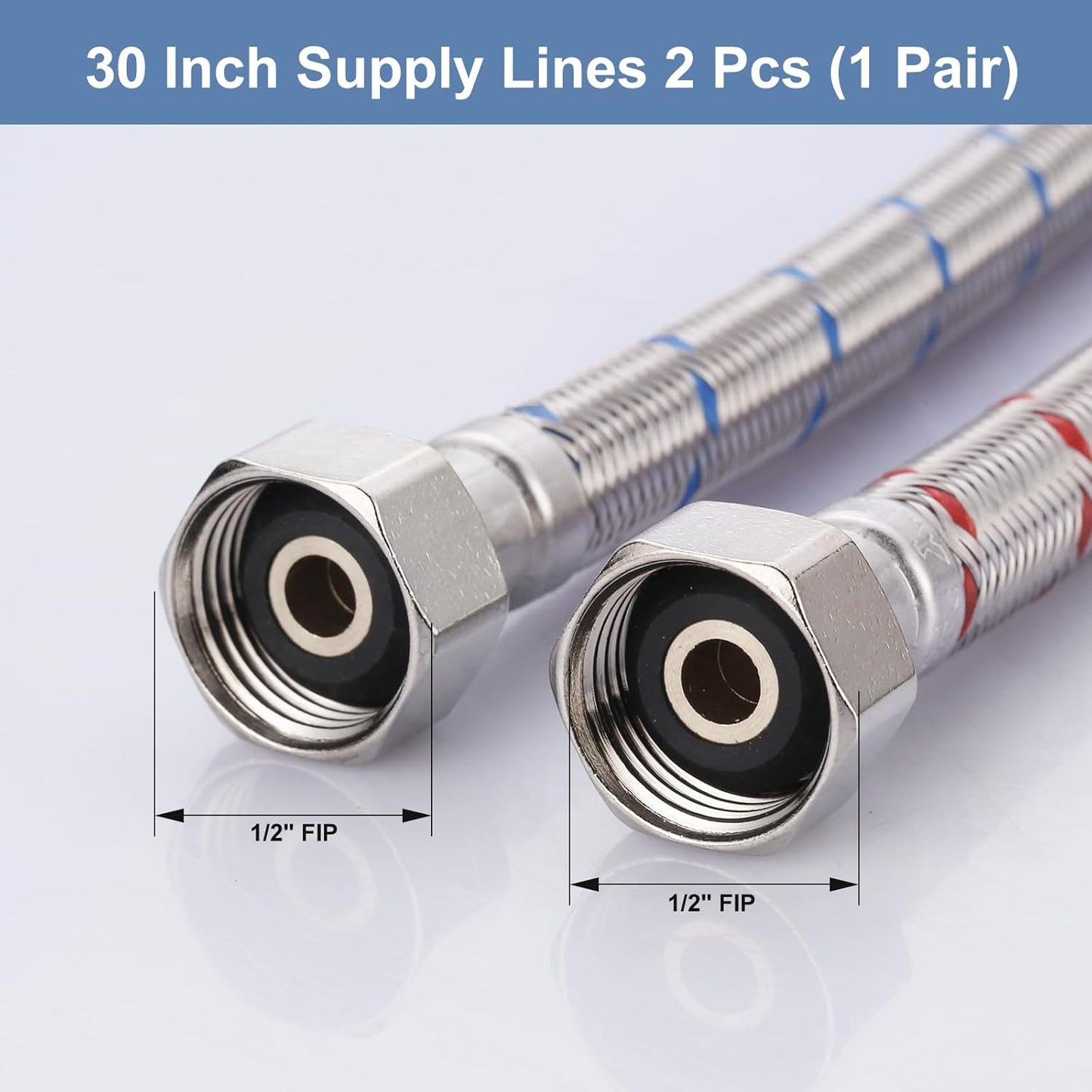 ARCORA 30 Inch Length Faucet Hose 1/2” to 1/2”, Braided Stainless Steel cUPC Supply Lines 1/2 Inch FIP x 1/2 Inch FIP Sink Hose Attachment for Faucet 1 Pair