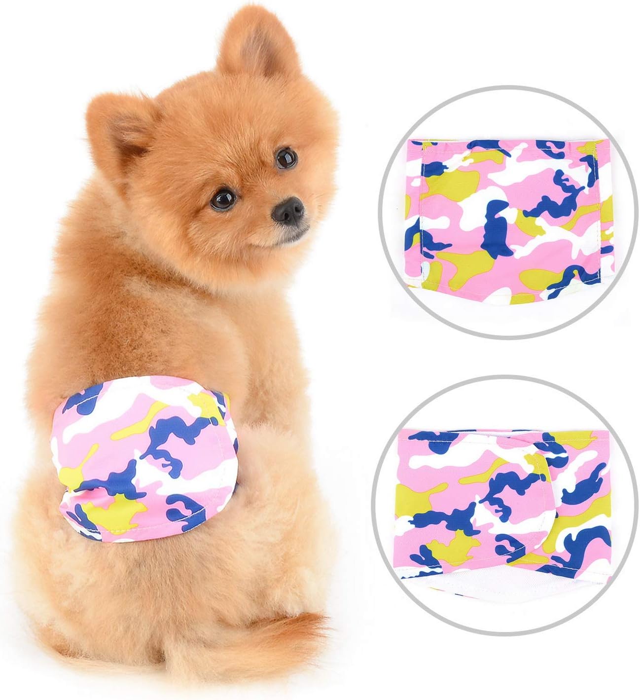 SELMAI Belly Bands for Male Dogs Small Medium Adjustable Washable Doggie Wrap Diapers Leakproof Reusable Comfy Boy Puppy Nappies Absorbent Pads Prevent Licking Fashion Camouflage Design Pink Camo XL
