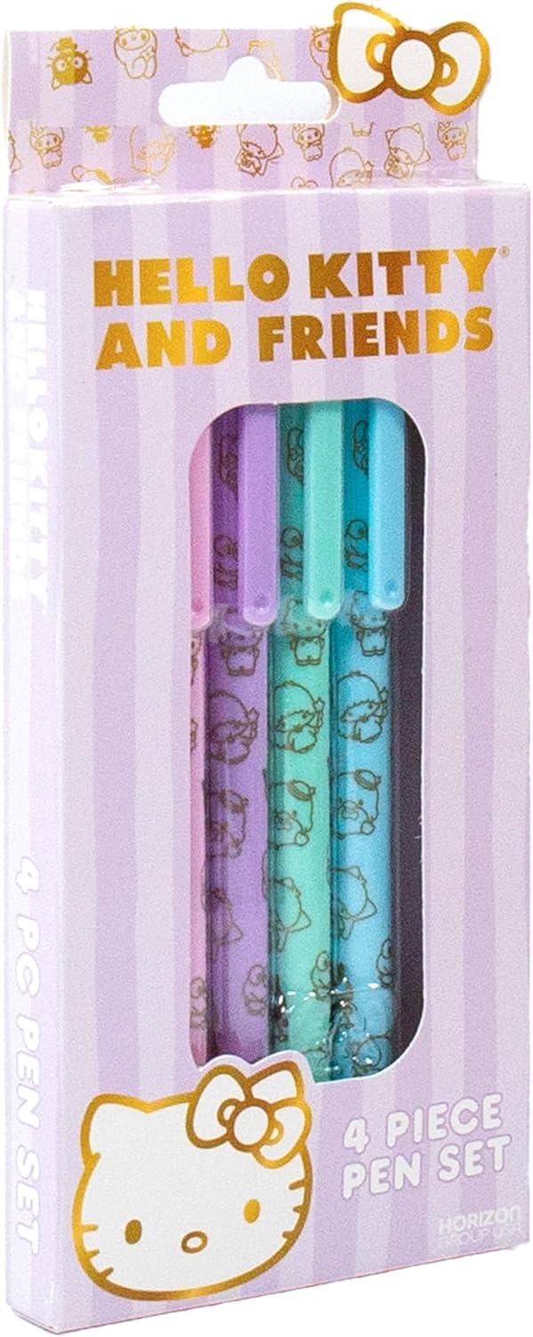 Hello Kitty & Friends 4-Piece Pen Set, My Melody, Kuromi, School and Office Supplies, Stationery