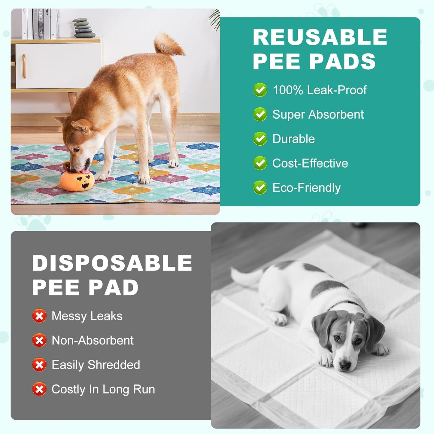 Washable Pee Pads for Dogs, Stylish Absorbent Reusable Training Dog Pads, Non-Slip and Leak-Proof Puppy Pads, Potty Pads for Crates, Whelping, Playpen, Bed and Floors, Bohemian Pattern 4 Pack 18" x24"