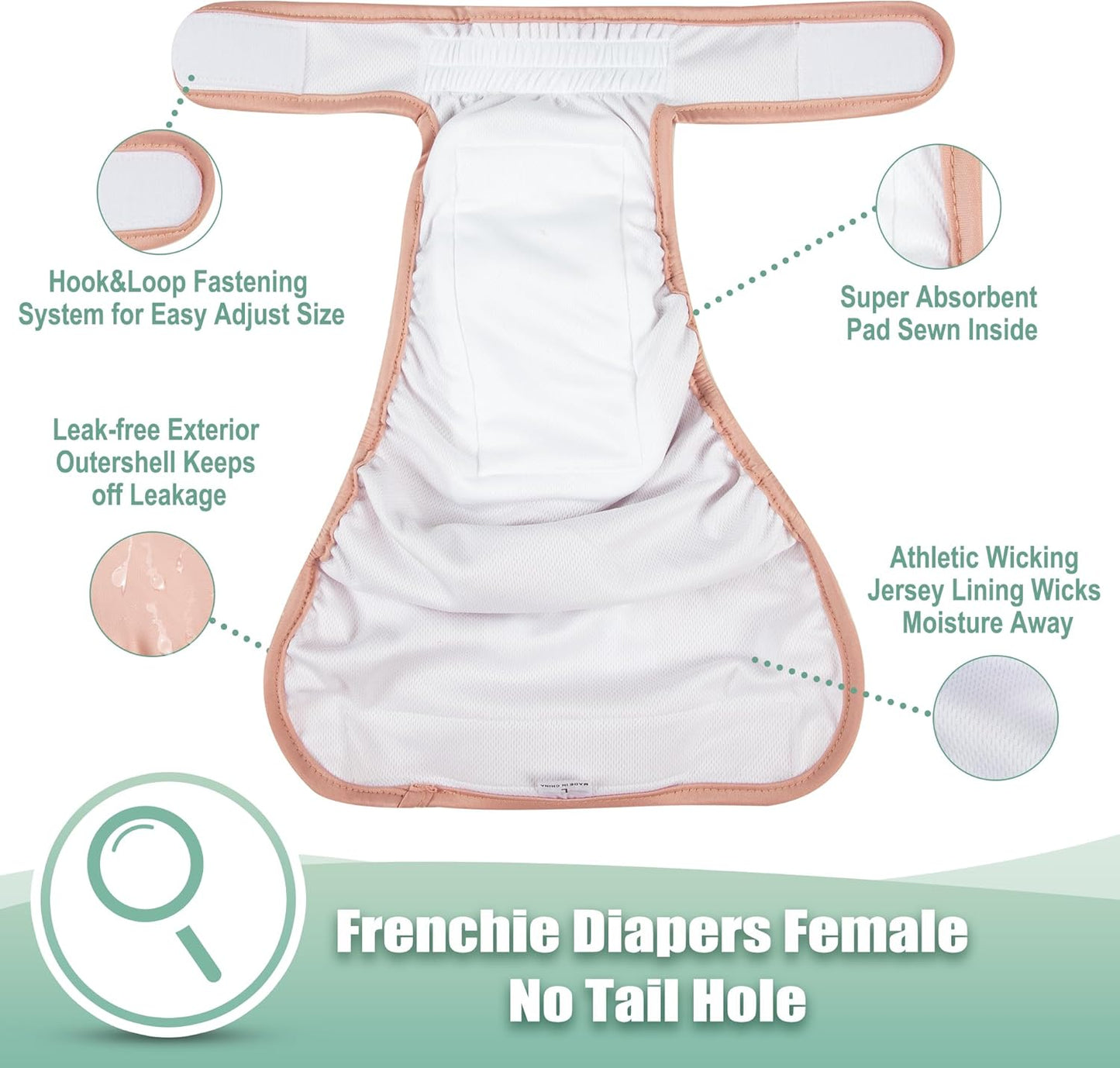 wegreeco Frenchie Dog Diapers Female No Tail Hole, Washable Pet French Puppy Bulldog Diapers Female for Period Heat, Reusable Doggy Doggie Dog Diapers （X-Large）