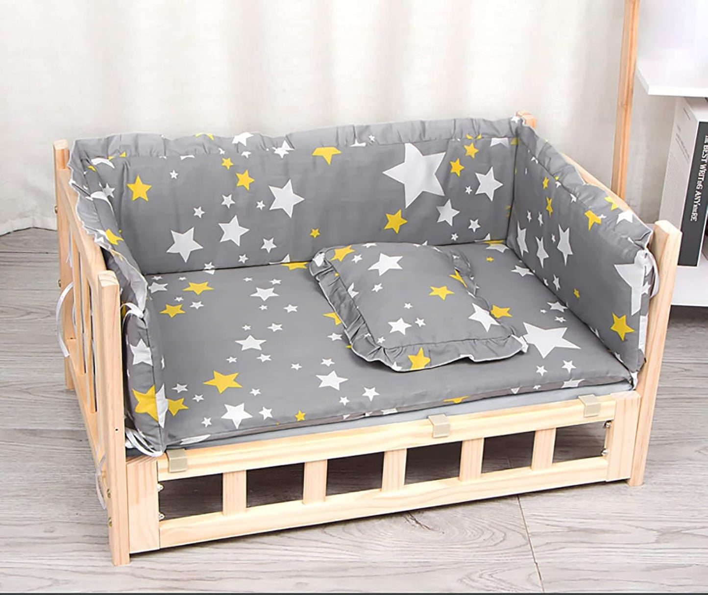 Wooden Elevated Dog Bed with Mattress Pillow, Portable Small/Medium/Large Raised Pet Cot, for Indoor, Outdoor, Training, Orthopedic Joint (Color : Style1, Size : L-90x55x42cm/35x22x17) (Style1 XL10