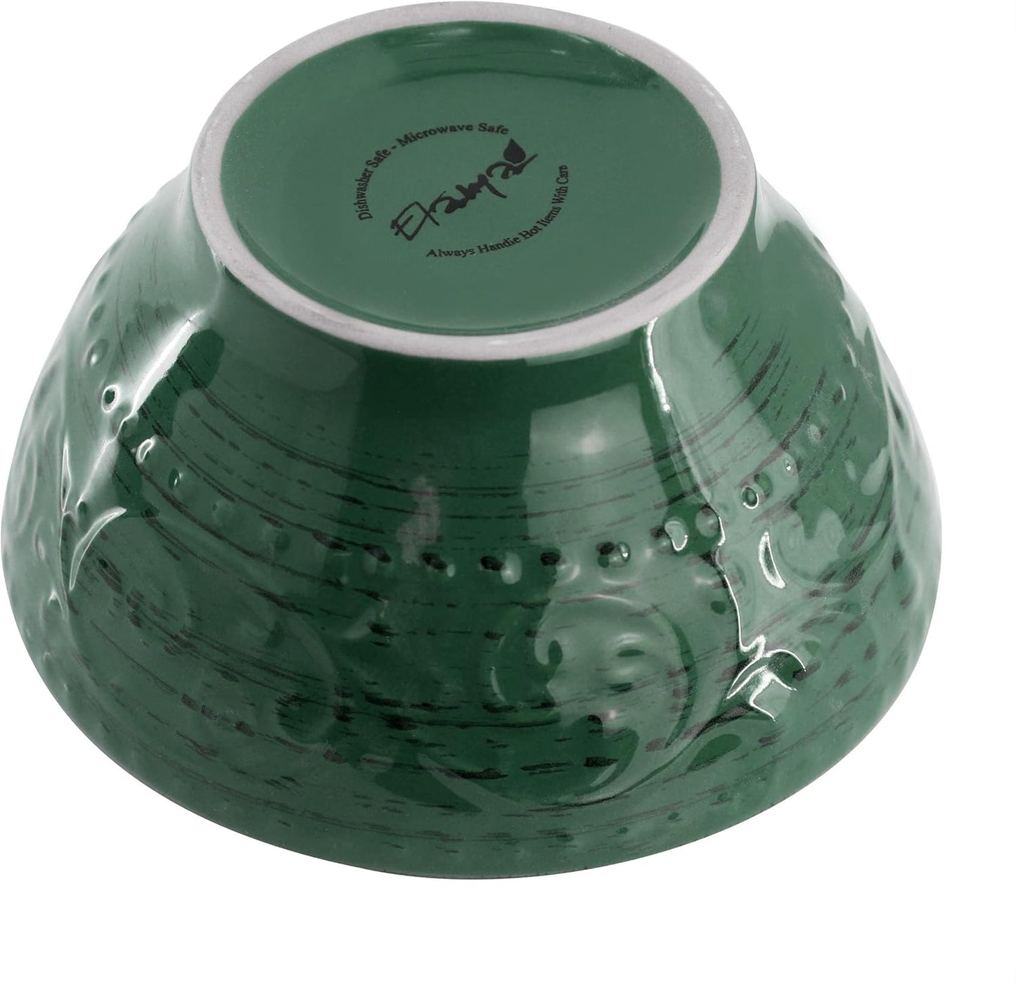 Elama Malibu Sea Glass 16-Piece Stoneware Embossed Pattern Reactive Glaze Dark Green Dinnerware Set, Tableware, Serveware Set (Sea Glass Green)
