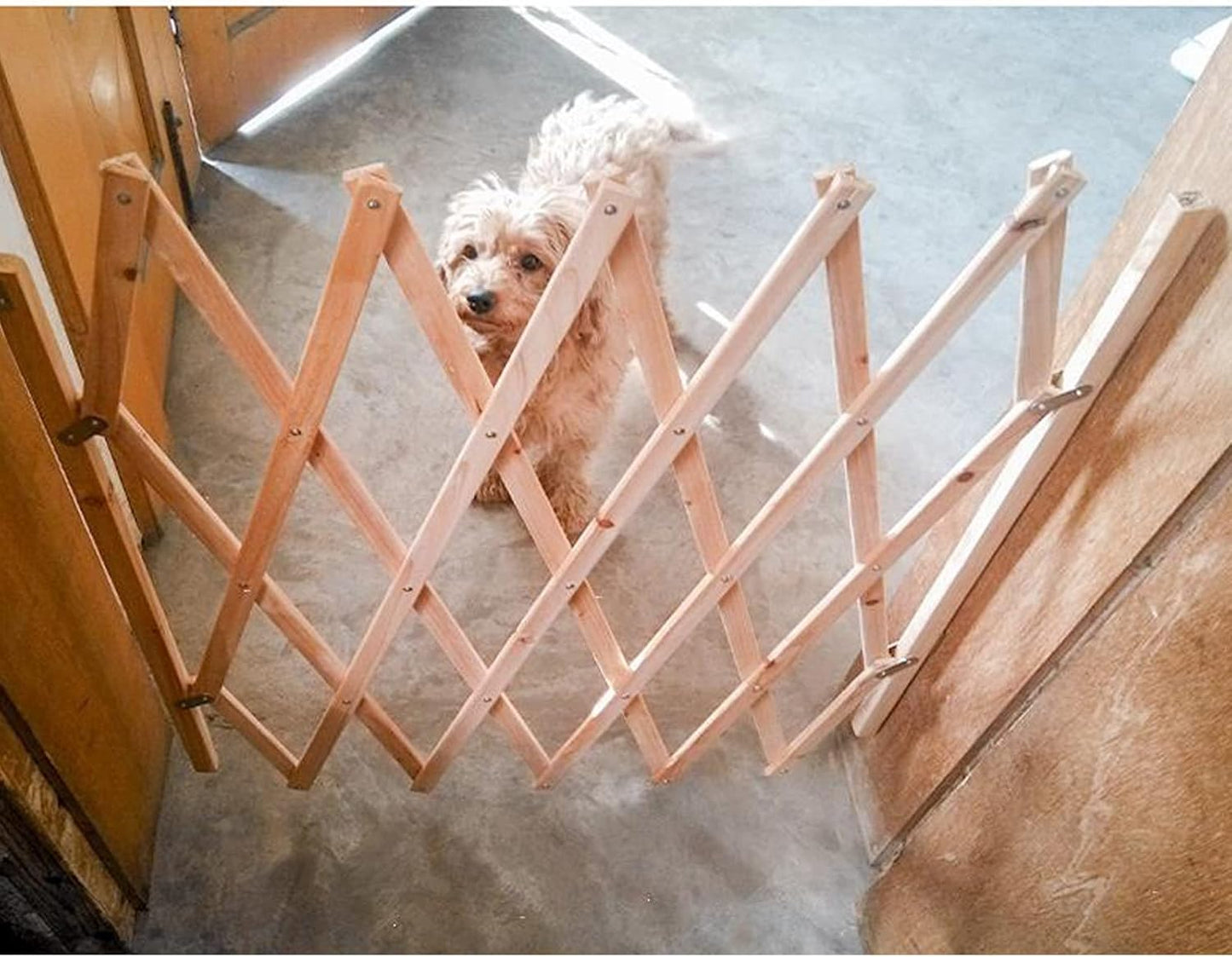 Wooden Dog Gate,Retractable Pet Fence Garden Lawn Portable Pet Safety Patio Garden Door Expandable Safety Protection for Small Puppy Medium Dogs Pets Doorway Stairs (S Size(Extended):32" x 18")
