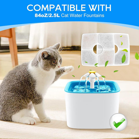 8PCS Cat Water Fountain Filter Fit for 84oz/2.5L Square Cat Filters for Water Fountain, 3-Layer Filtration System with Pet Fountain Filter Replacement