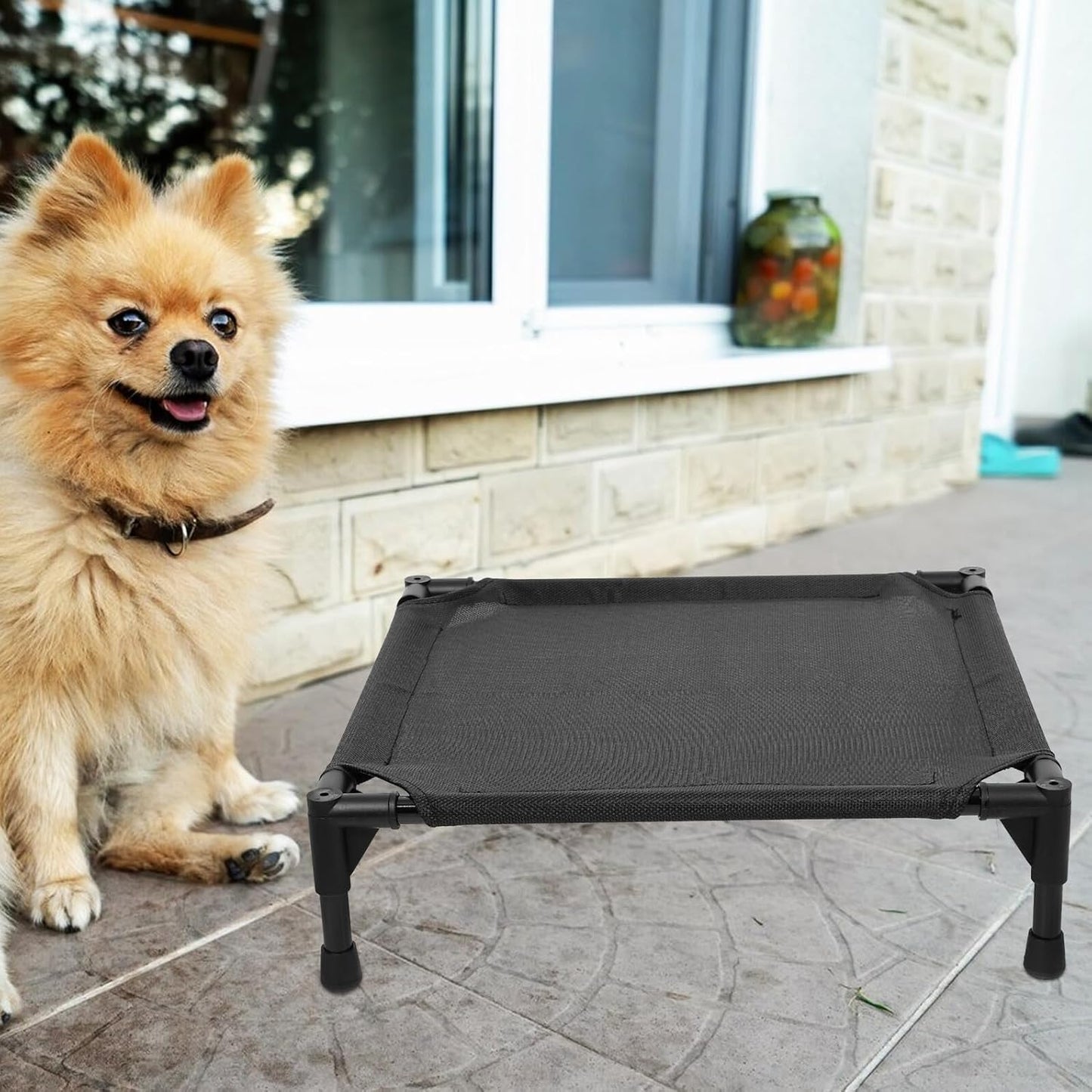 FAVOMOTO Elevated Dog Bed Small 50x50x12cm Breathable Mesh Cooling Pet Bed Removable Washable Outdoor Cot for Small Dogs to 15lbs Camping