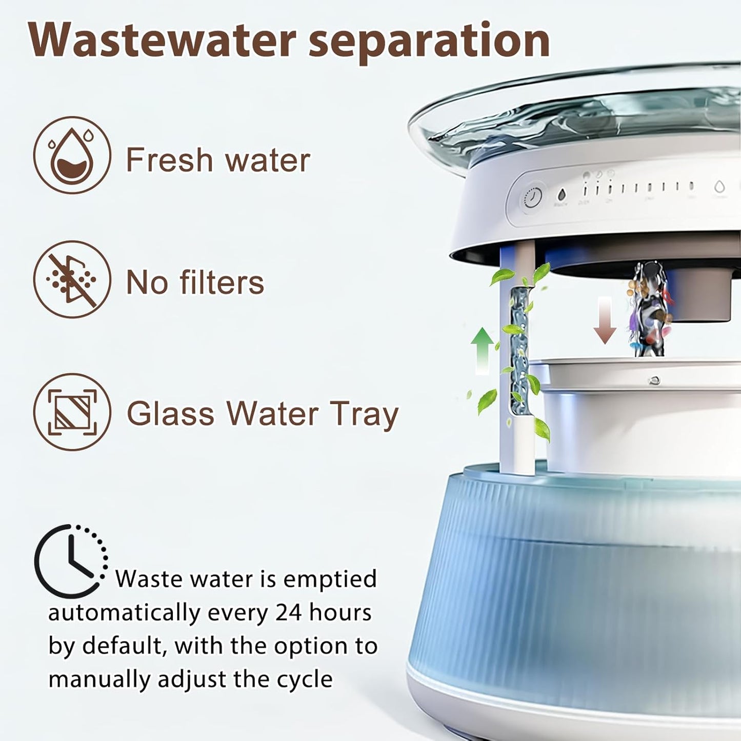 Glass Smart Cat Water Fountain,Filterless Pet Water Fountain No Filter,Ultra Silent Cat Fountains,Separation Design