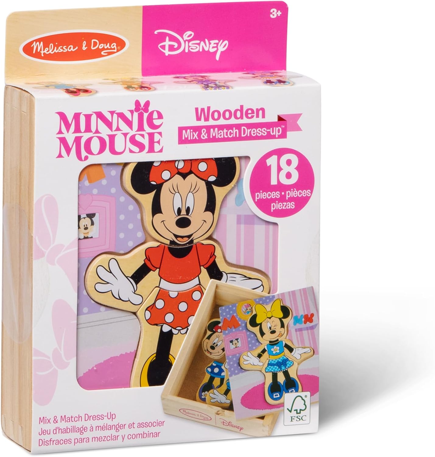 Melissa & Doug Disney Minnie Mouse Dress-Up Puzzle, 18 Pieces Mix and Match Outfits, Sorting & Matching Toy with Storage Case, Educational Puzzle for Toddlers Ages 3+