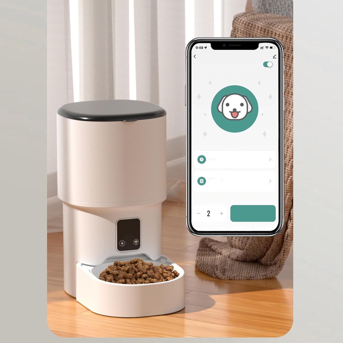 Luqeeg Automatic Cat Feeder, WiFi Smart Large Capacity Food Dispenser Pet Waterer Cat Water Fountain Remote Feeding Machine with Intelligent Recognition for Small Medium Pets Puppy