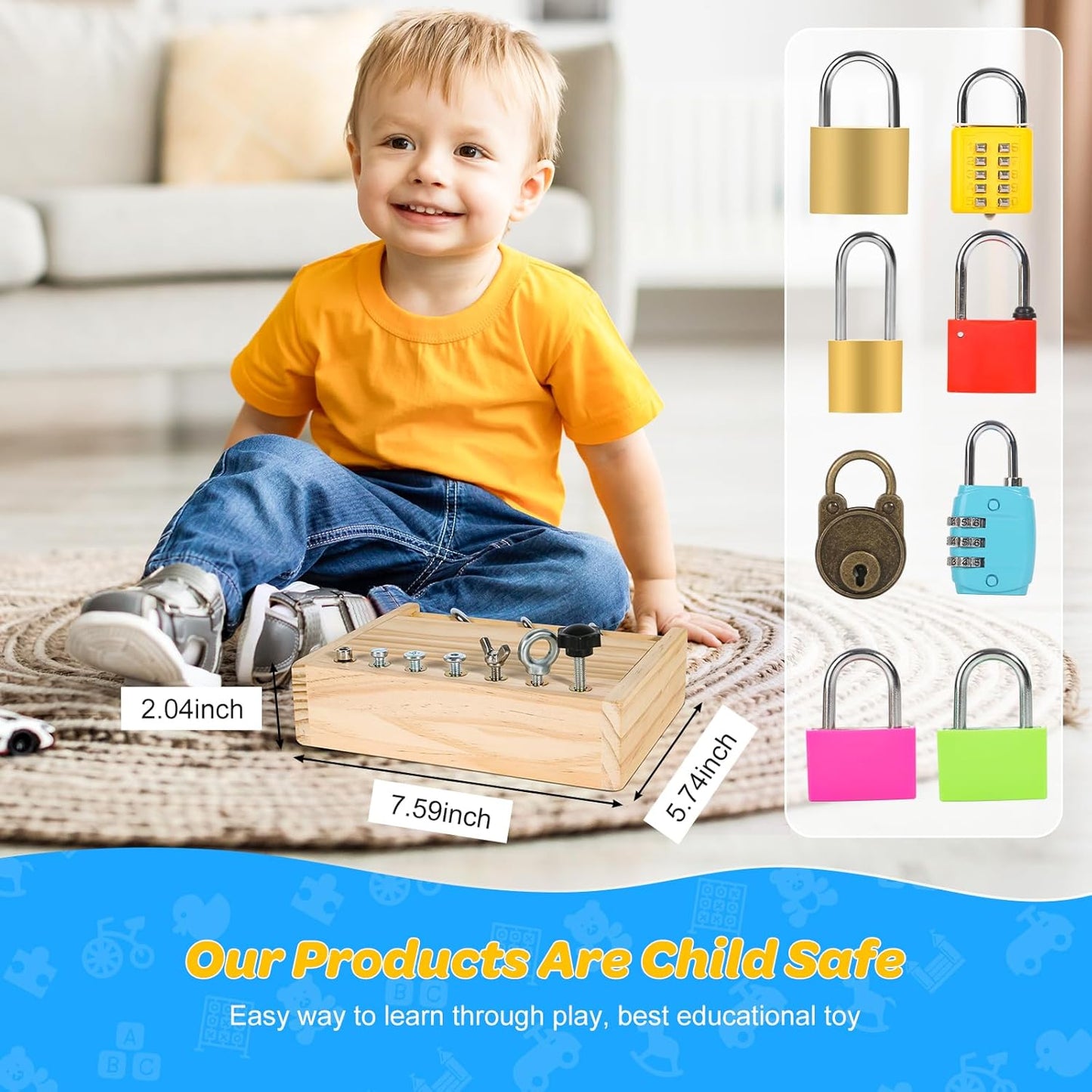 Montessori Toys for 3 4 5 Year Old,Montessori Screwdriver Board Set-Lock and Key Toy,Kids Tool Set,Preschool Learning Sensory - Fine Motor Skills - STEM Toys