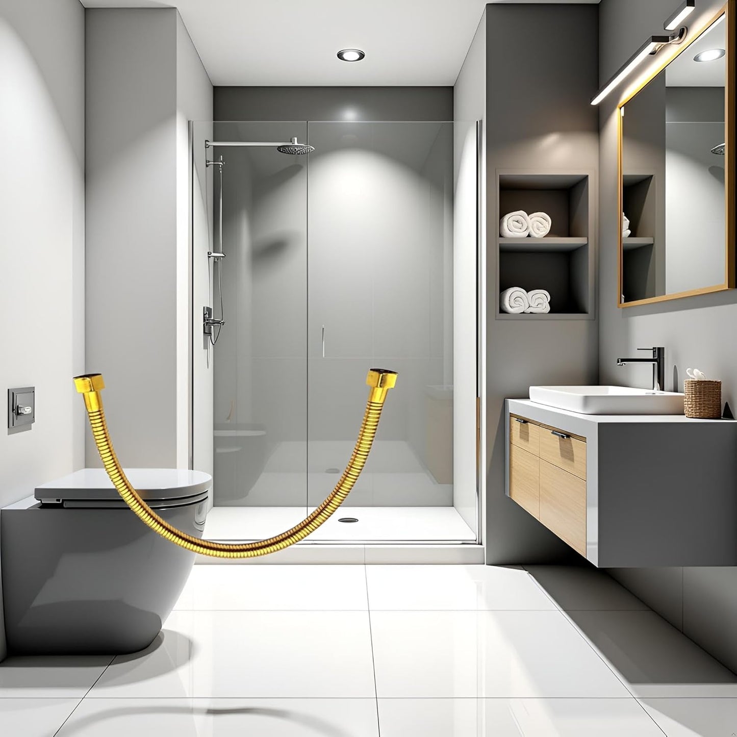 50cm Gold Stainless Steel Plumbing Hose and Angle Valve Connector - Bathroom Toilet Pipe Fittings, 1/2 Inch Water Supply Line for Sink Faucet Installation