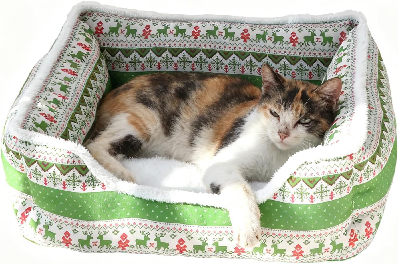 Christmas Cat Bed - Plush Comfortable Washable Pet Cushion for Winter Rest, Soft Thick Padding with Removable Cover, Sleigh Dog Bed for Outdoor Travel, Car, Camping, Desk, Window, Chair, Couch