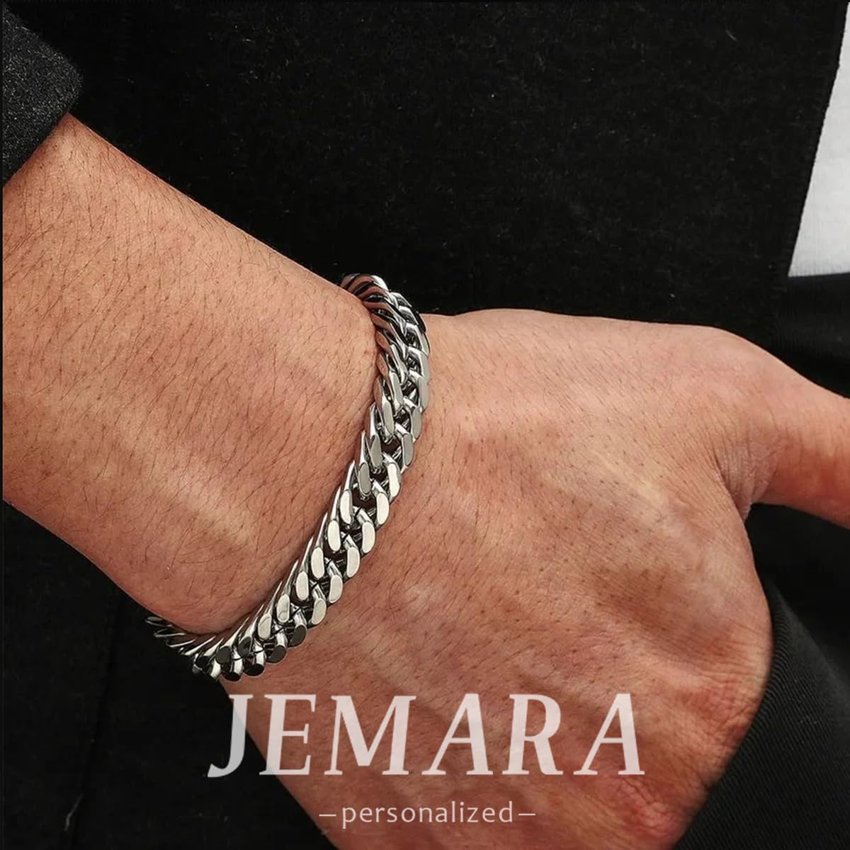 3Pcs Stainless Steel Mens Bracelet,Adjustable Sturdy Silver Cuban Chain Bracelet Set for Men