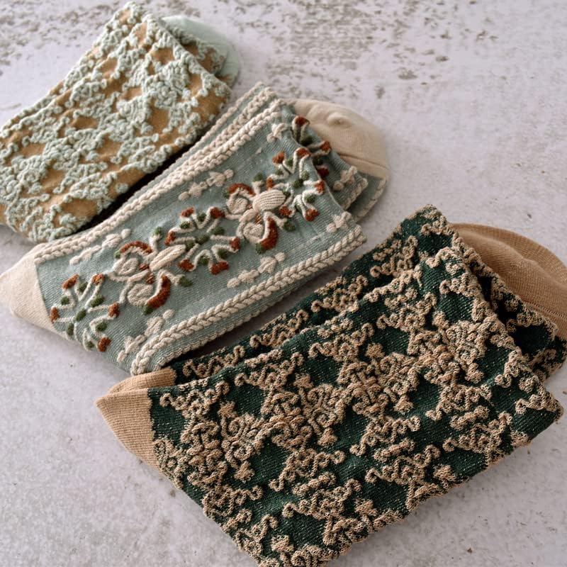 5 Pairs Womens Floral Cute Socks Vintage Embroidered Plant Socks for Women Teens Cotton Cozy Ankle Sock