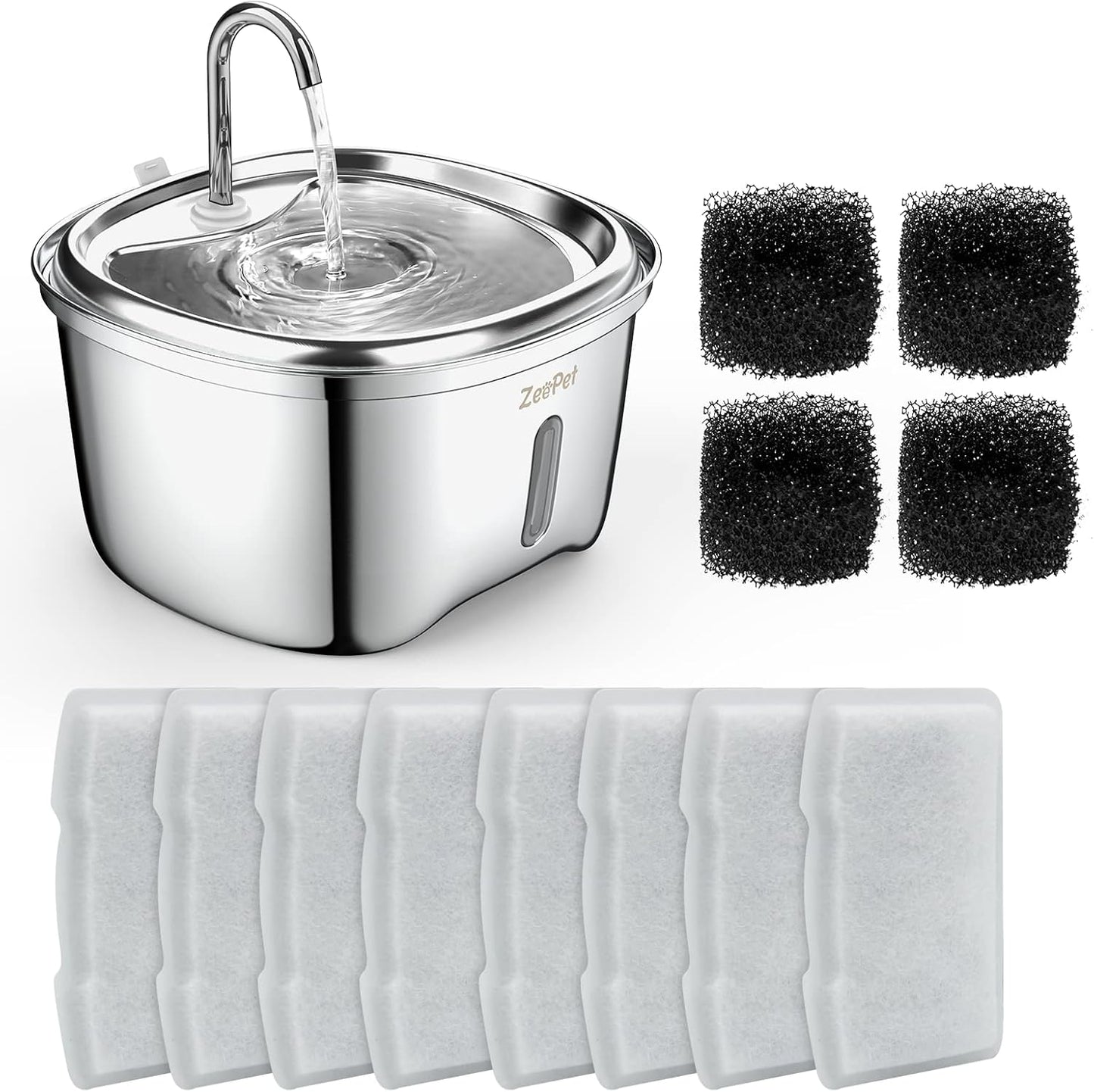 cat water fountain filter Replacements for 120oz/3.5L Stainless Steel D90 Pet Water Fountain,(Pump filter x4, Carbon Resin Filters x8)