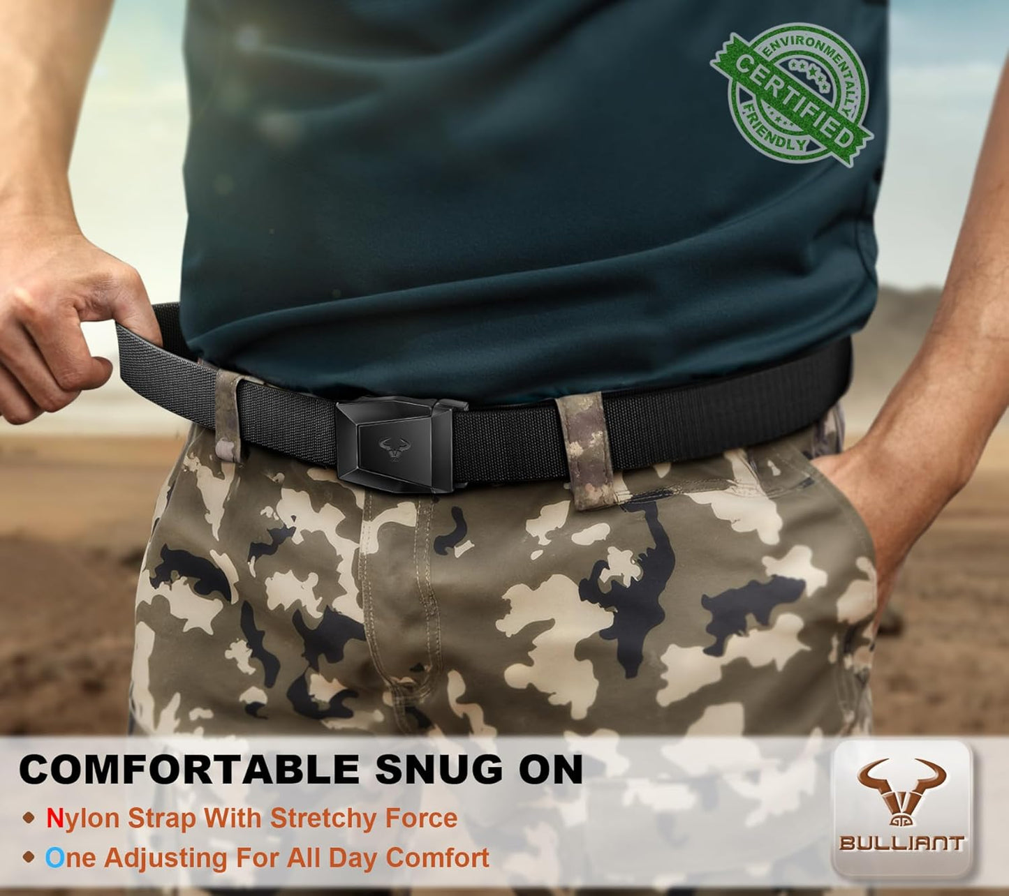 BULLIANT Tactical Belt for Men, Men Stretch Nylon Web Gift Belt 1.5"-Hiking Rigger Military Work-Quick Release