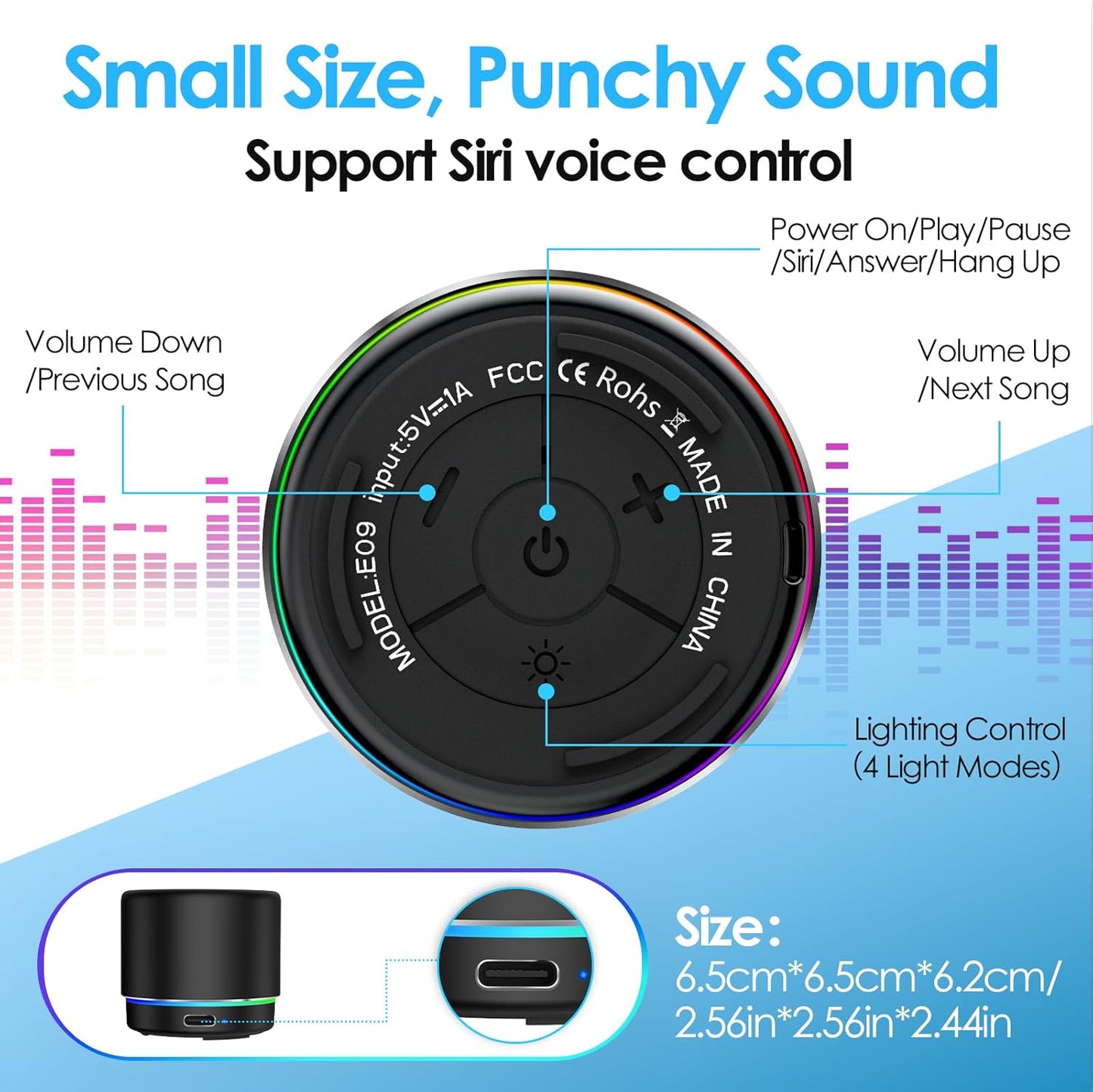 Portable Bluetooth Speaker 5.4, Mini Speaker, 12H Battery Life & Noise Reduction Mic, Metal Cover, TWS Pairing, Wireless Speaker with RGB Lights for Home/Travel/Outdoor by Music Lovers-Black