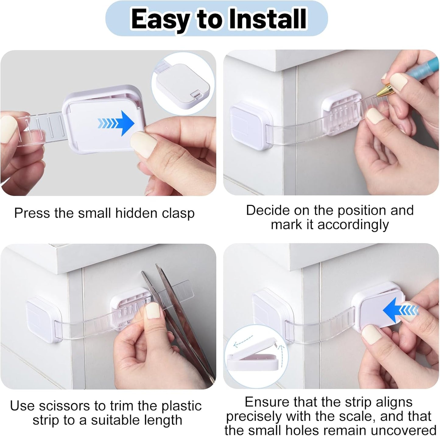 6-Pack Adhesive Baby proofing Strap Locks, Child Proof Cabinet Latches for Drawers, Microwave, Oven, Trash Can, Refrigerator, Toilet Lid, Adjustable No Drilling Need
