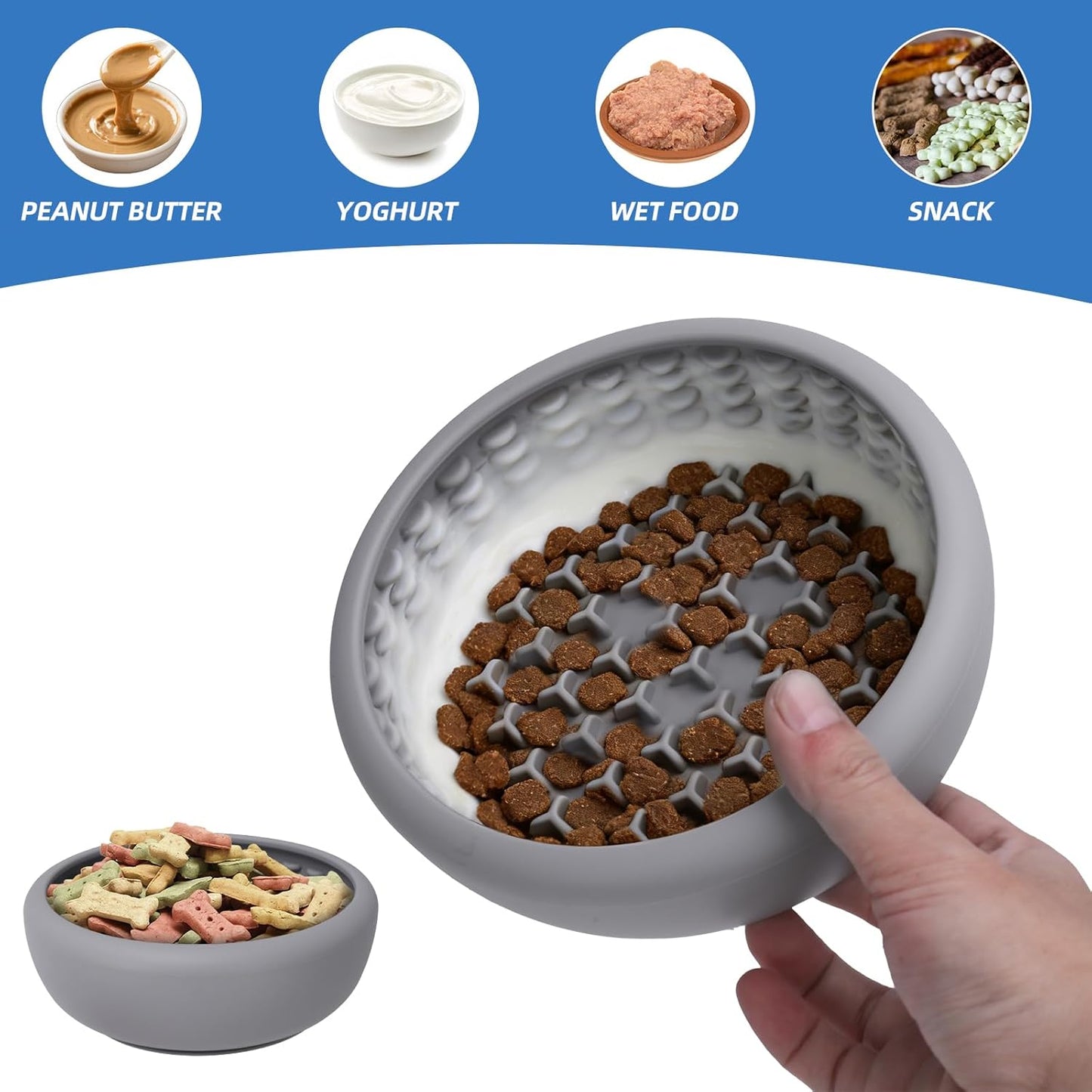 Dog Lick Bowl,Silicone Slow Feeder Bowls for Dogs ，Anxiety Relief Lick Mat for Dogs, Interactive and Enrichment Toys(Grey, Small