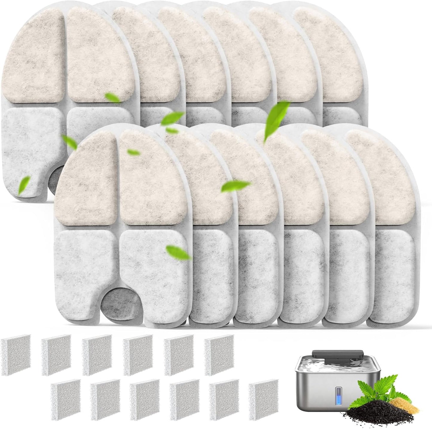 24 Packs Pet Water Fountain Filter for 3Gal/12L Dog Water Dispenser (FN-W13),12 Packs Dog Wate Fountain Filters & 12 Packs Pump Filters Sponges Replacement