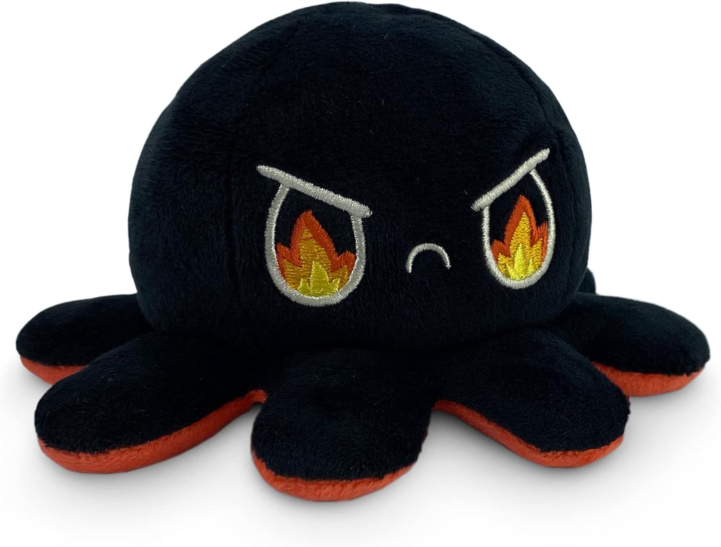 TeeTurtle Reversible Octopus Plushie - 4-Inch Angry Red + Rage Black Two-Sided Flip Plush Toy with Embroidered Details - Cute Mini Collectible Plush for Kids, Teens, and Adults