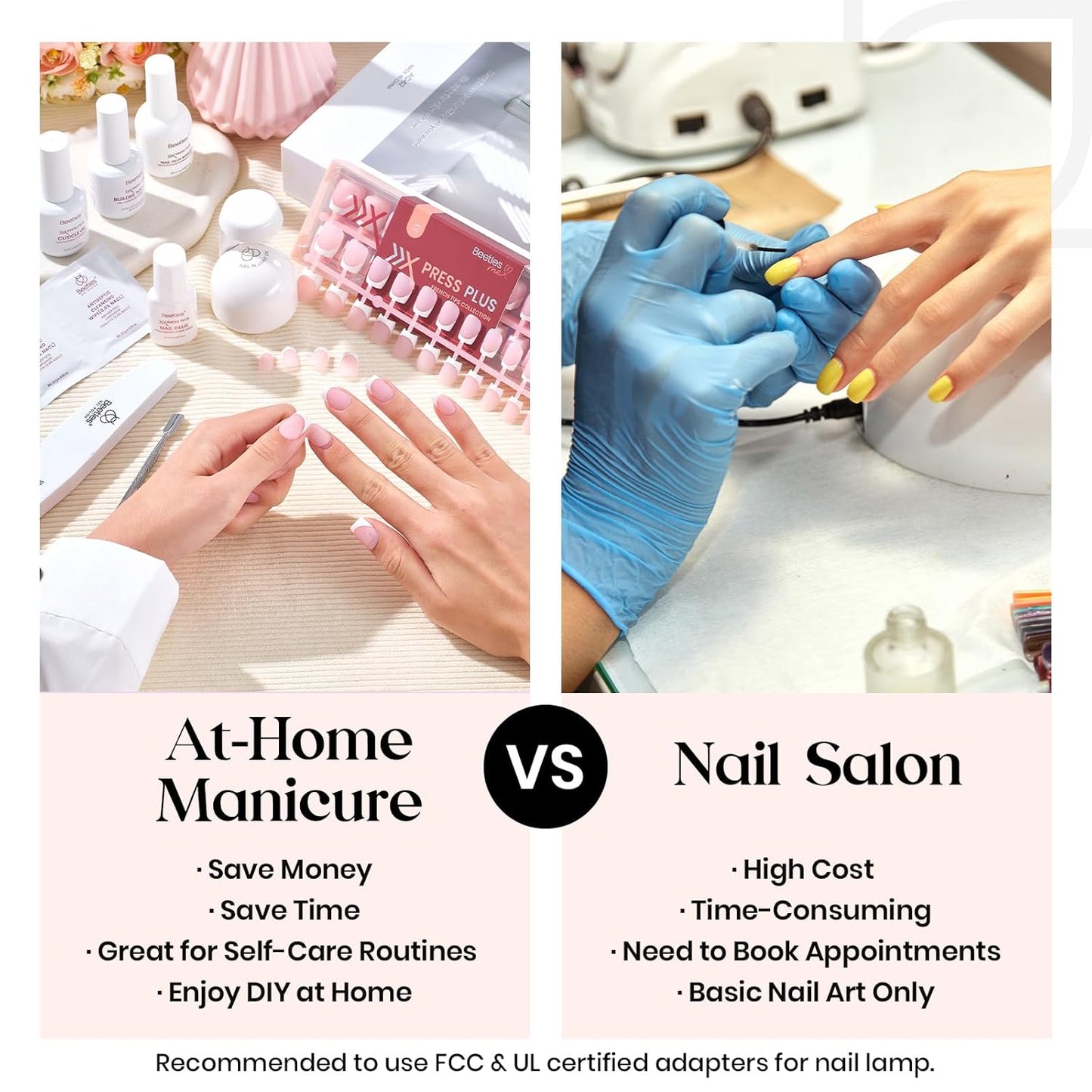 Beetles X Press Plus On Nails Kit-Short Square French Tip Press On Nails Kit with 150Pcs Pink French Nail Tips Nail Glue & Remover Builder Top Coat Nail Lamp,All-in-One DIY Fake Nails Gift for Women