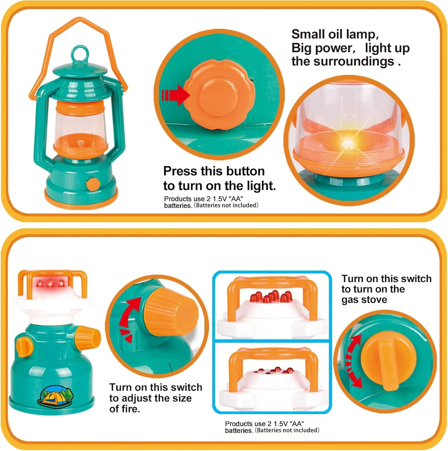 FUN LITTLE TOYS Pop Up Play Tent with Camping Gear and Tools Set, Outdoor Toys for Kids