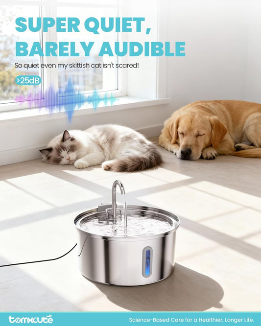 Cat Water Fountain Stainless Steel - 108oz/3.2L Large Capacity Cat Fountain for Drinking, Ultra Quiet Metal Pet Water Fountain for Cats, Small Dogs, Multiple Pets